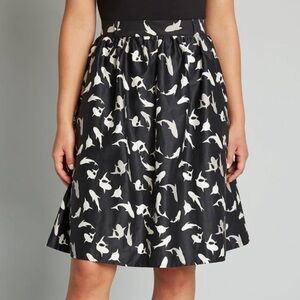ModCloth Cotton Black Cream Shark Print Knee Length Skirt XL Pockets Retro